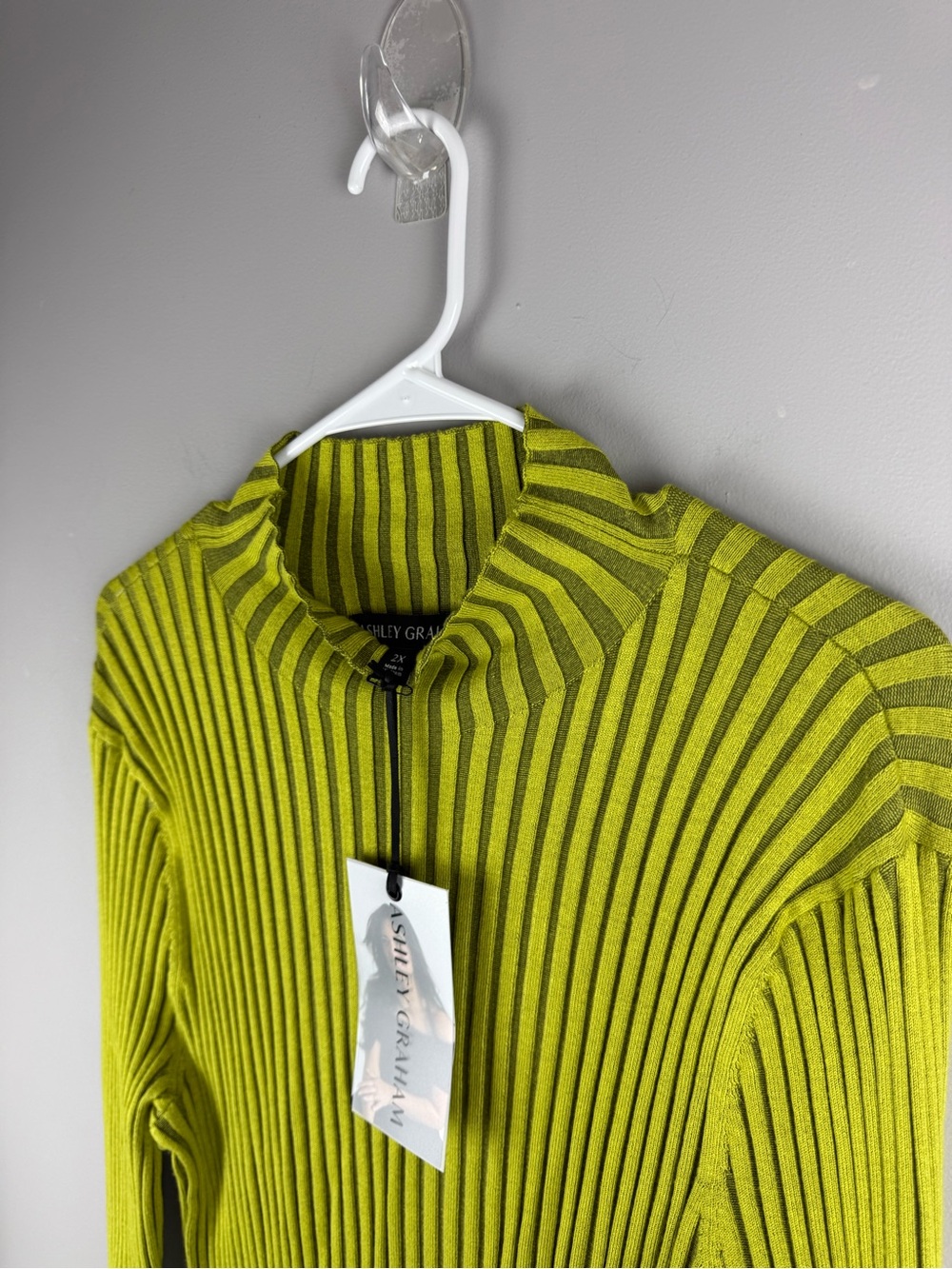 Ashley Graham Women’s Green Striped Long Sleeve Sweater MIDI Dress SZ 2X New